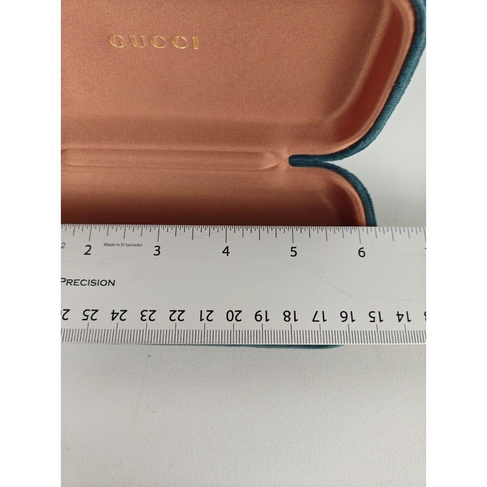 Gucci Teal Green Velvet Eyeglass Sunglasses Case Hard Shell Orange Interior - Picture 5 of 6